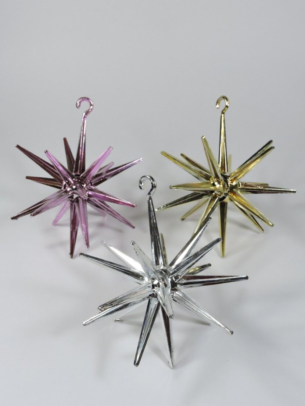 3 Vintage Bradford Atomic Starburst - Sputnik Plastic Ornament 1960's era